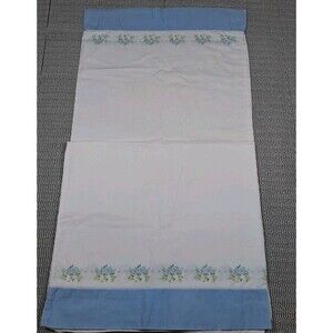 Vtg Floral Cotton Standard Pillowcases Blue Trim 17x28 Cottage Granny Core
